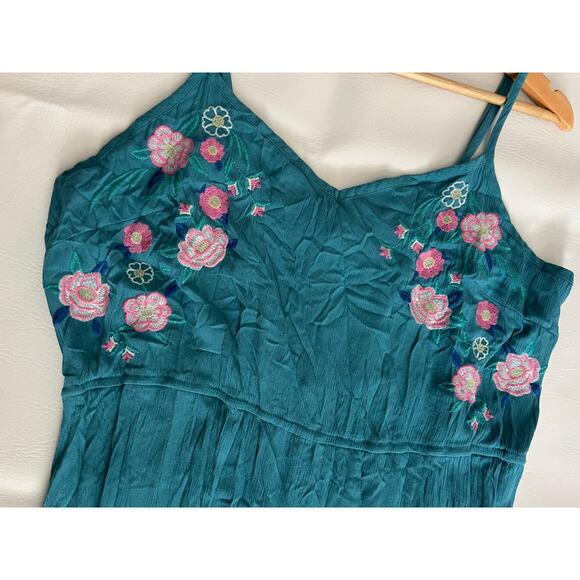 Fourteenth Place Embroidered Floral Teal Green Blue Maxi Dress 3X Boho Coquette - Picture 5 of 7